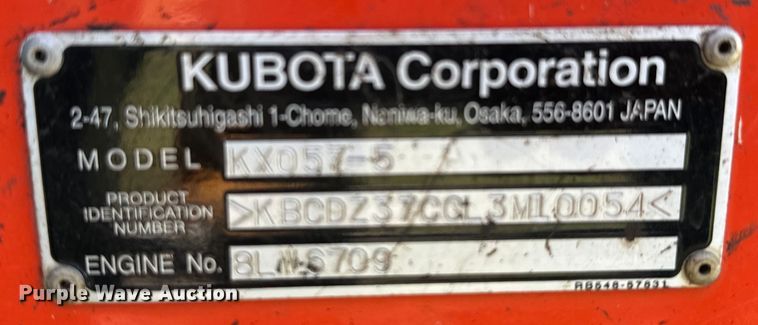 image for item EH3923 2021 Kubota KX057-5 mini excavator