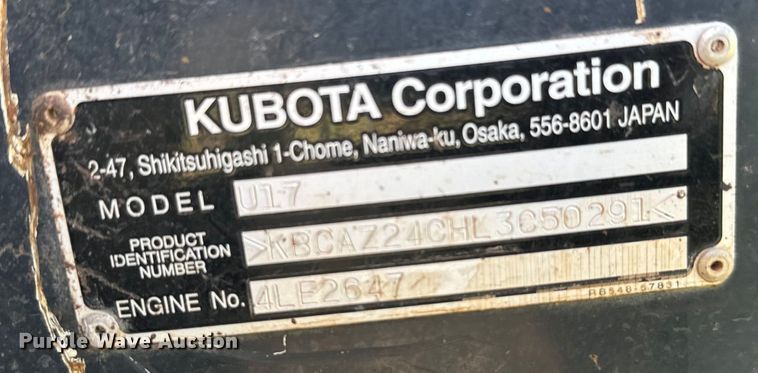 image for item EH3932 2020 Kubota U17 mini excavator