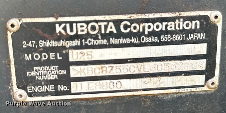 image for item EH3933 2020 Kubota U25 mini excavator
