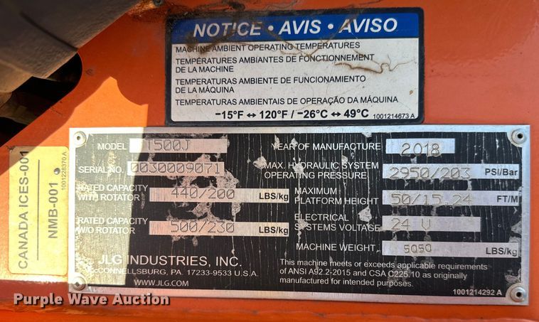 image for item EH3935 2018 JLG T500J boom lift