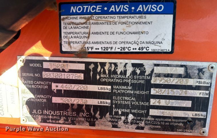 image for item EH3938 2019 JLG T500J boom lift