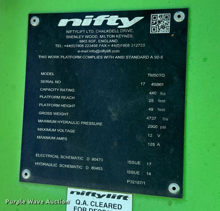 image for item EH3940 2020 Nifty TM50TG boom lift