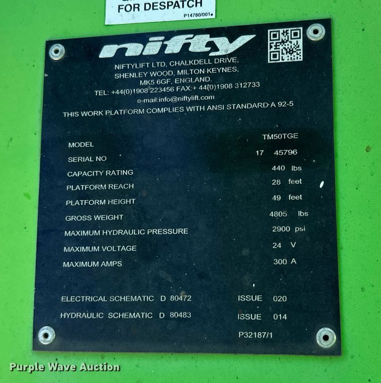 image for item EH3941 2020 Nifty TM50TGE boom lift