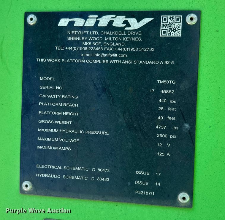 image for item EH3942 2020 Nifty TM50TG boom lift