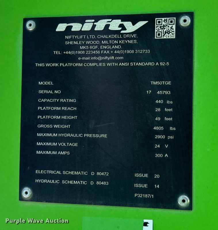 image for item EH3943 2020 Nifty TM50TGE boom lift