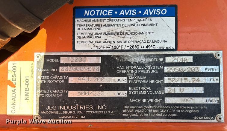 image for item EH3945 2018 JLG T500J boom lift