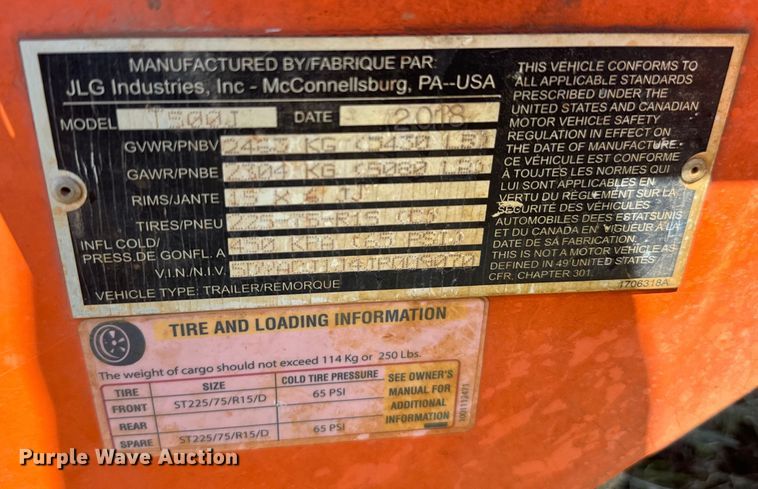 image for item EH3945 2018 JLG T500J boom lift