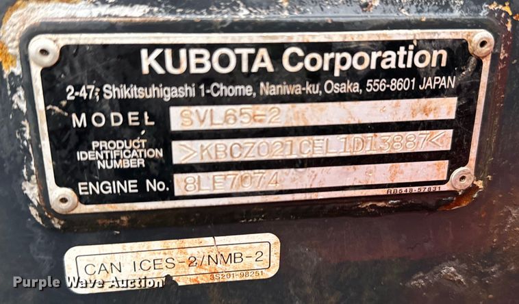image for item EH3954 2020 Kubota SVL65-2 tracked skid steer loader