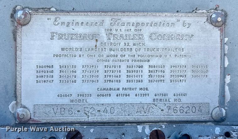 image for item DN3259 1962 Fruehauf VB6-F2-40 dry van trailer