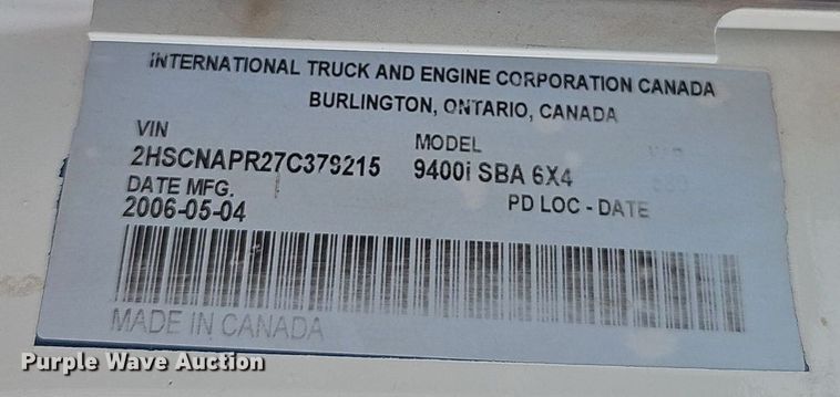 image for item DP6423 2007 International 9400i truck cab and chassis