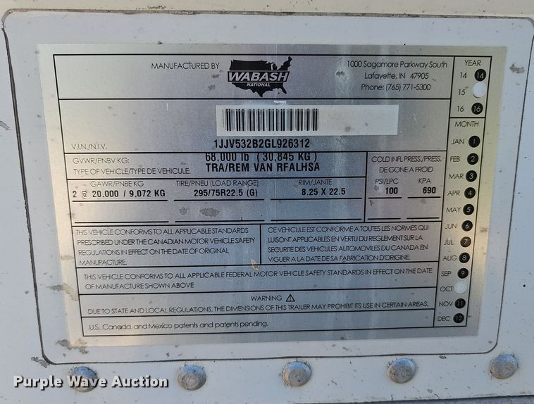 image for item DP6426 2016 Wabash Arctic Lite refrigerated van trailer