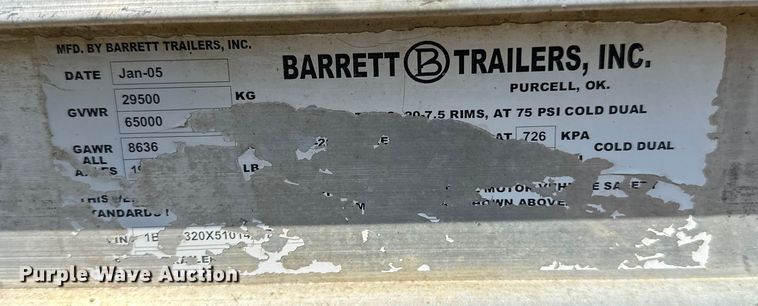 image for item DP8366 2005 Barrett livestock trailer