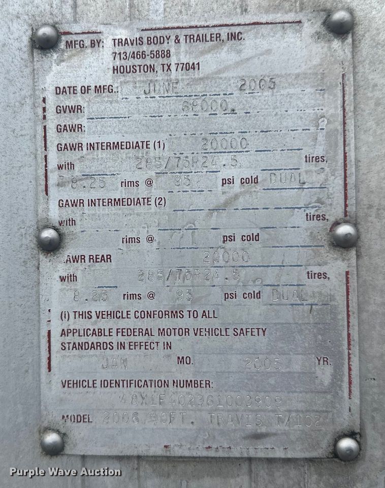 image for item DP8393 2006 Travis  T/102 end dump trailer