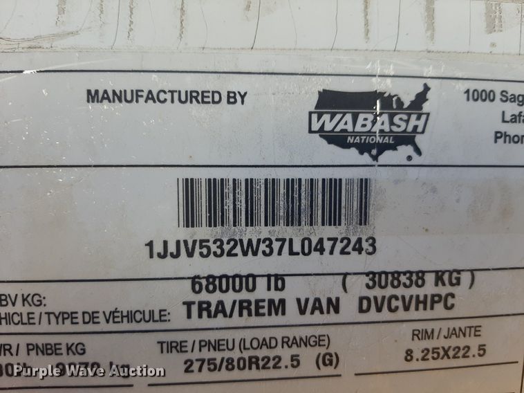 image for item DQ7078 2007 Wabash dry van trailer