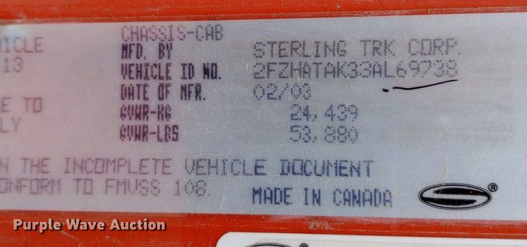 image for item DQ7120 2003 Sterling   LT7500 dump truck