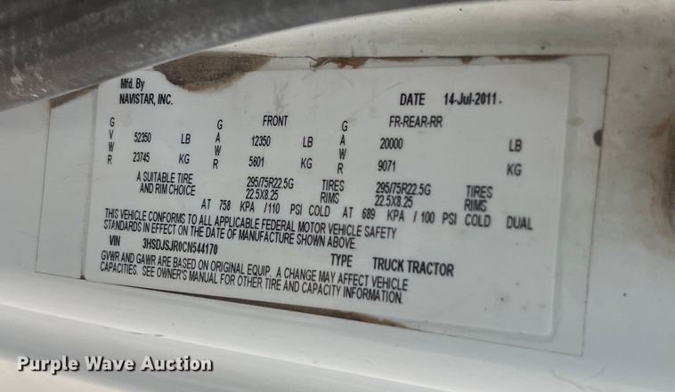 image for item DS3080 2012 International  ProStar Plus semi truck