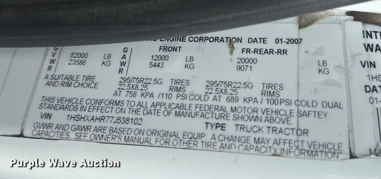 image for item EG1622 2007 International  8600 SBA semi truck