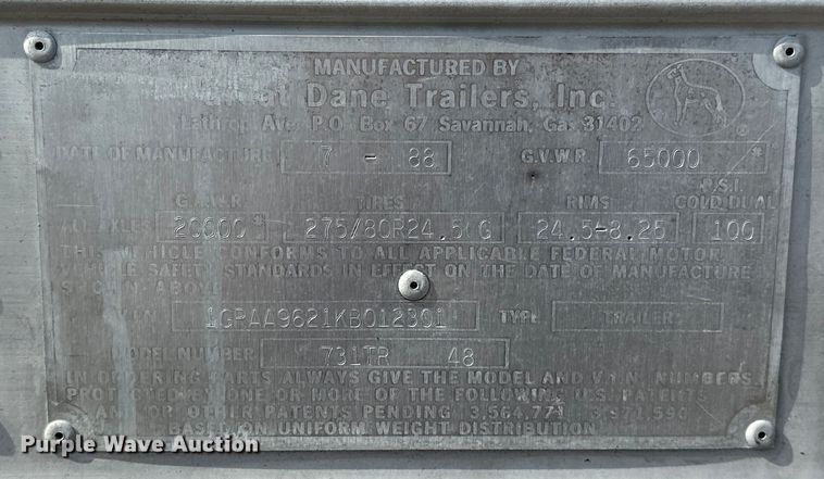 image for item EG1628 1989 Great Dane  731TR48 dry van trailer