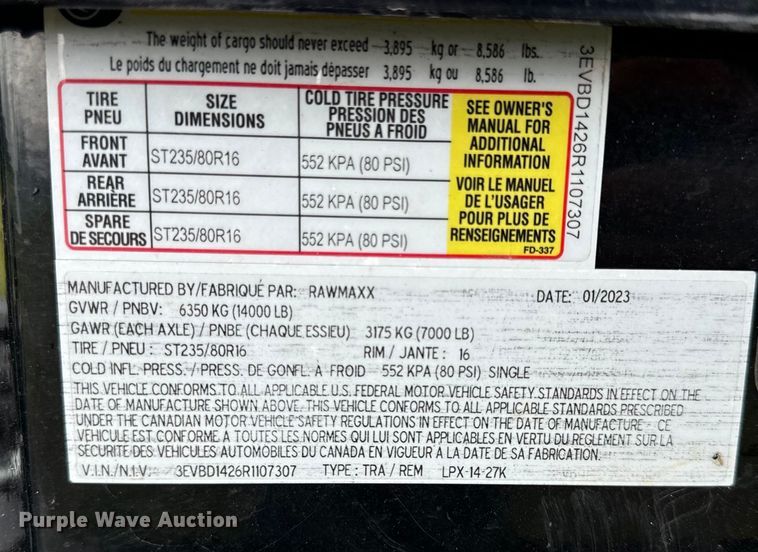 image for item EH6877 2024 RawMaxx LPX-14-27K dump trailer