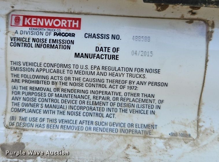 image for item EI3886 2016 Kenworth  T880 semi truck