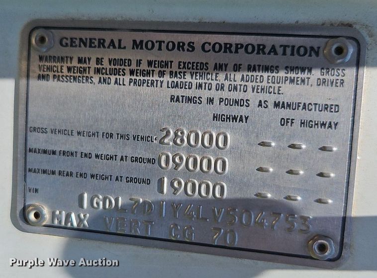 image for item EI3891 1990 GMC Top Kick 7000 crane truck