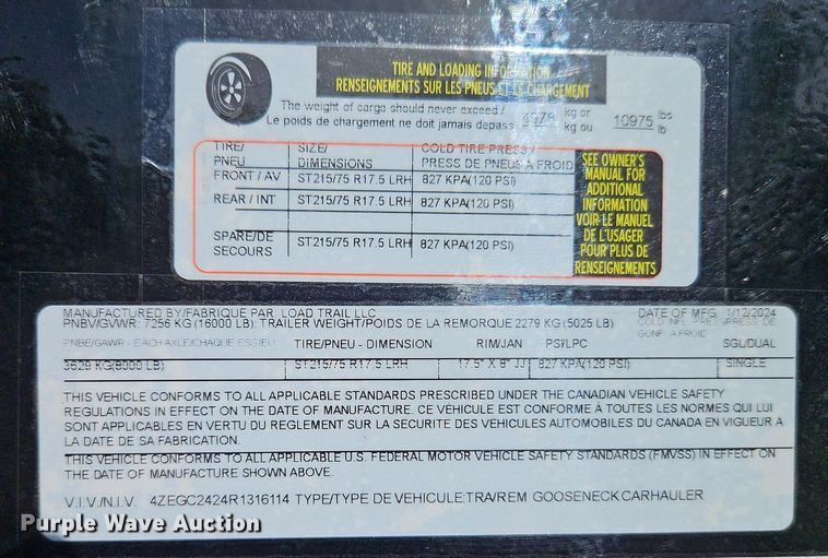 image for item EI3893 2024 Load Trail equipment trailer