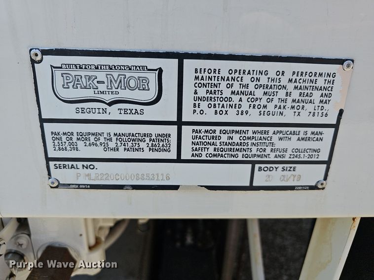 image for item EJ5502 2017 Frieghtliner  M2106 refuse truck