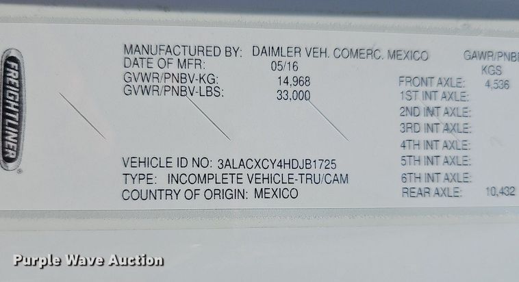 image for item EJ5502 2017 Frieghtliner  M2106 refuse truck