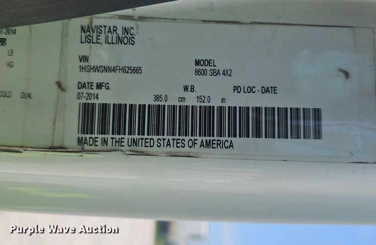 image for item EJ5598 2015 International  TranStar 8600 semi truck