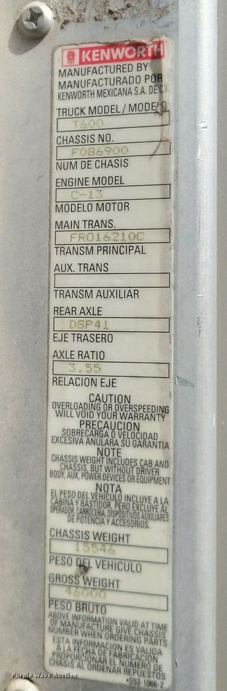 image for item EJ7995 2005 Kenworth  T600 Aerocab semi truck