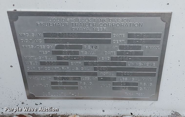 image for item EK1351 1978 Fruehauf pneumatic dry bulk trailer