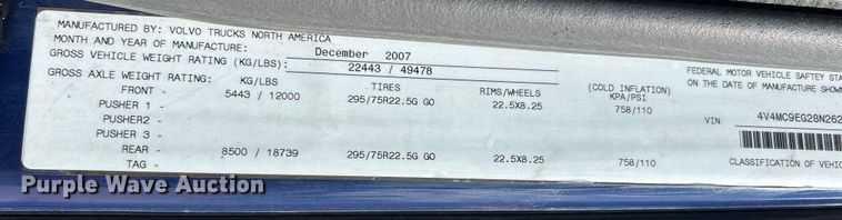 image for item EK4663 2008 Volvo VNM semi truck