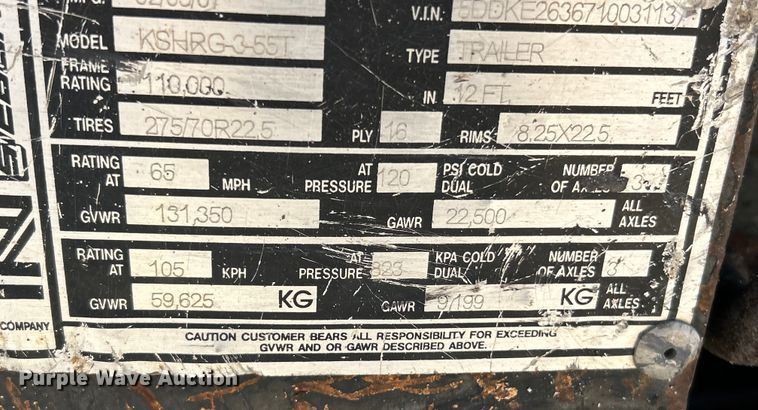 image for item EK4705 2007 Kalyn Siebert KSHRG-3-55T lowboy equipment trailer