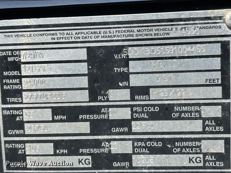 image for item EK4707 2009 Kalyn Siebert 12TSAF detachable tag axle