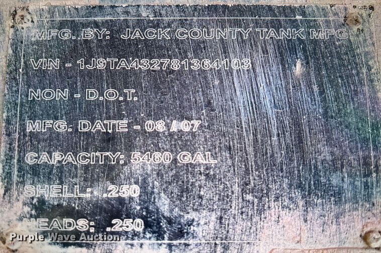 image for item LU9875 2008 Jack County Tank vacuum trailer