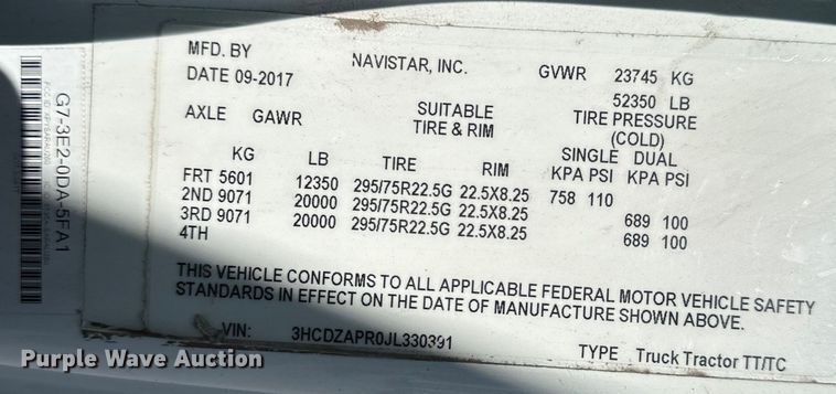 image for item NT9341 2018 International  semi truck