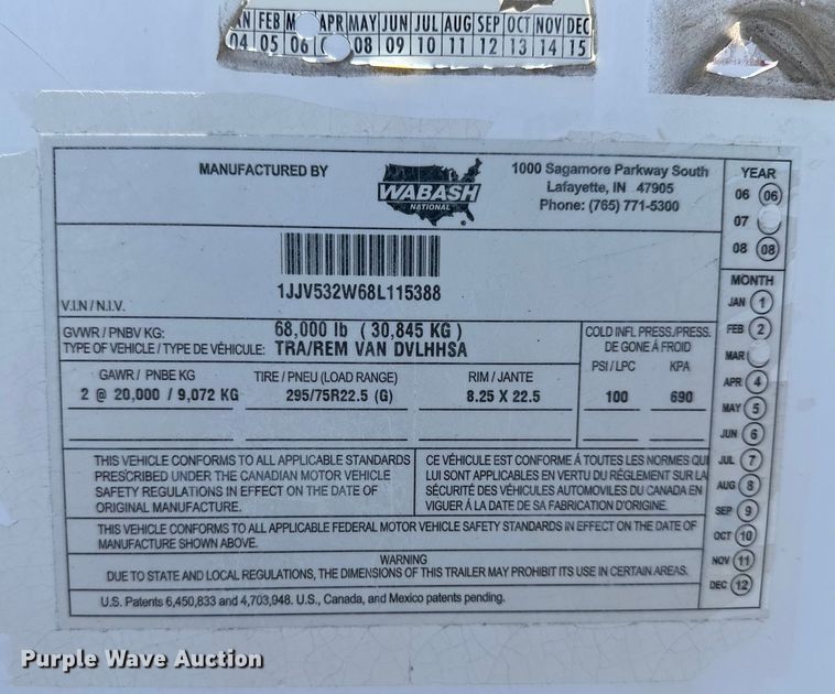 image for item NT9384 2008 Wabash  dry van trailer