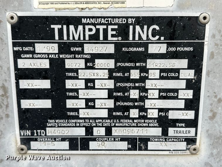 image for item OI9209 1999 Timpte grain trailer