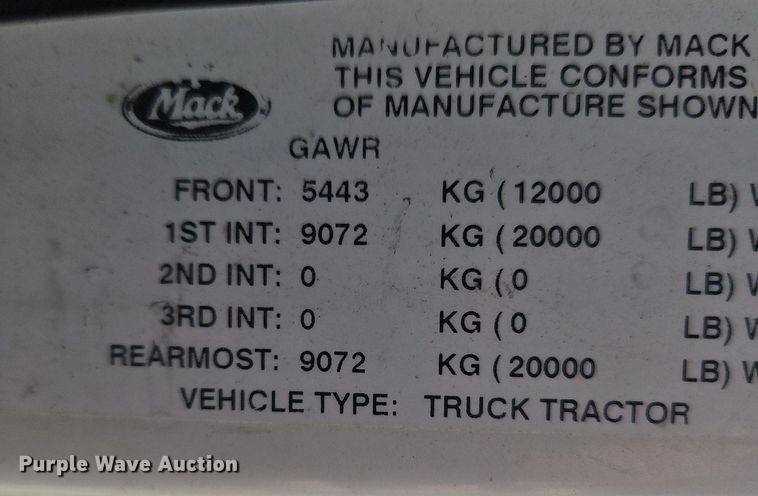 image for item OK9933 2012 Mack CXU semi truck