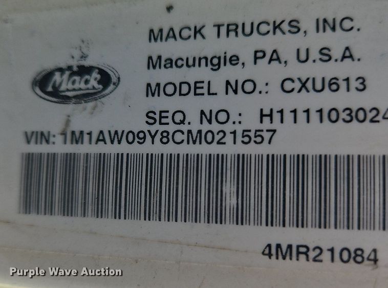 image for item OK9933 2012 Mack CXU semi truck