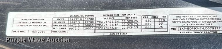 image for item ZA0422 2020 Peterbilt 579 semi truck