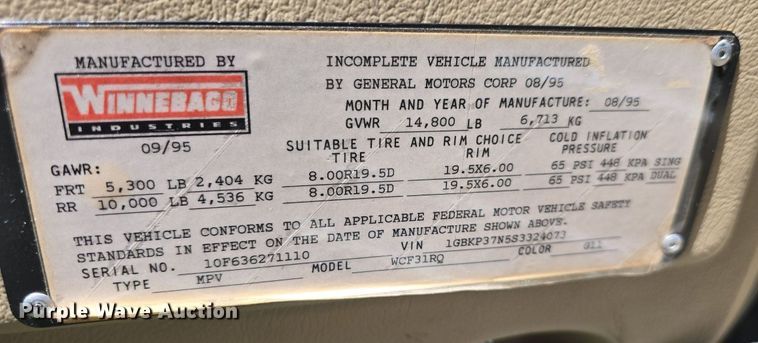 image for item DM1721 1996 Winnebago Brave RV