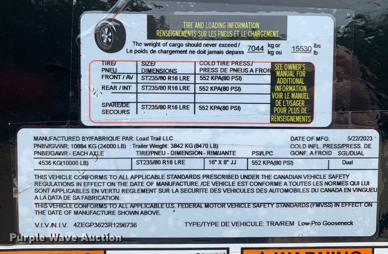 image for item DM7876 2024 Load Trail TRA/REM Low-Pro  equipment trailer