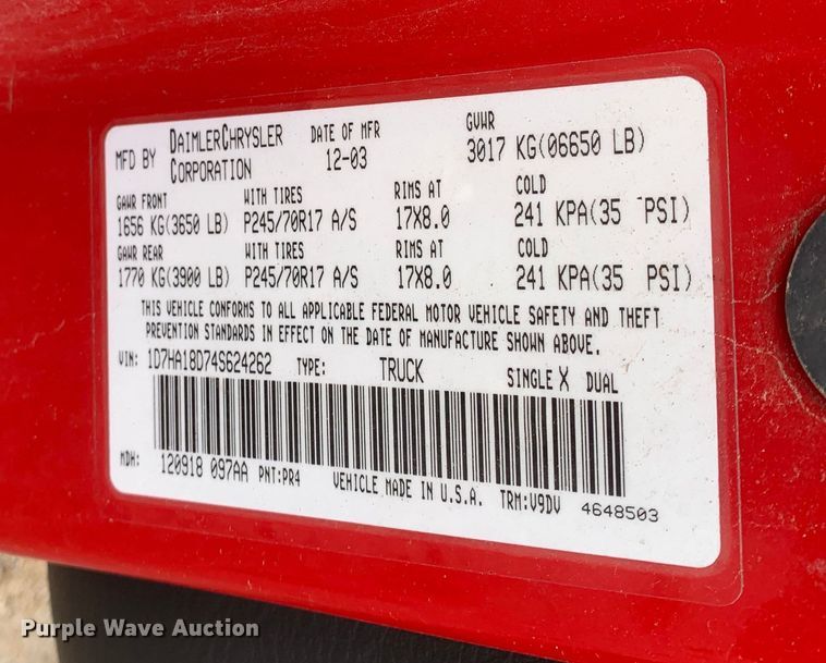 image for item DM7898 2004 Dodge Ram 1500 Quad Cab pickup truck