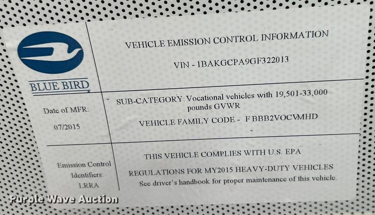 image for item DO6514 2016 Bluebird Vision school bus