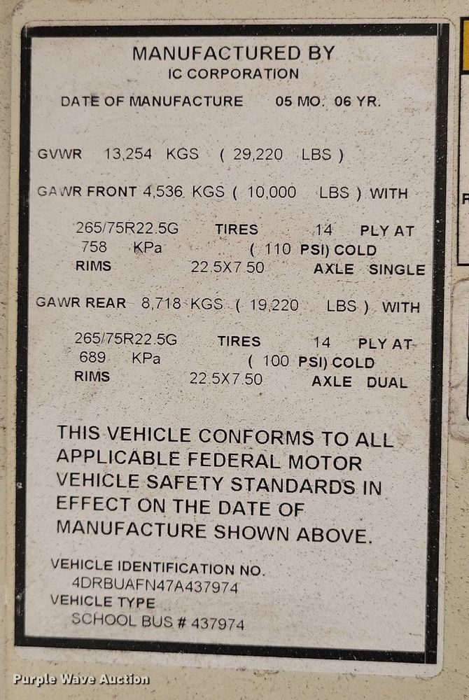 image for item DP1400 2007 International CE200 school bus