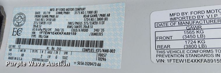 image for item DQ6126 2019 Ford F150 XLT Sport SuperCrew pickup truck