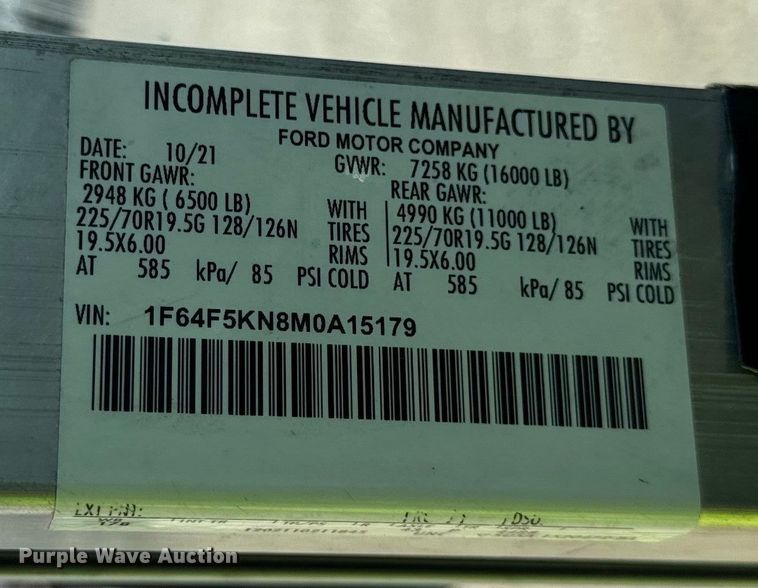 image for item DS5562 2021 Ford  F59 delivery truck