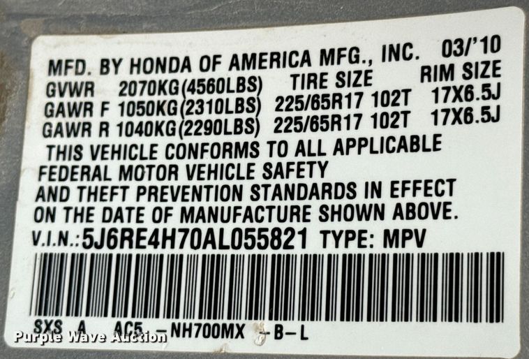 image for item DX0663 2010 Honda CR-V SUV