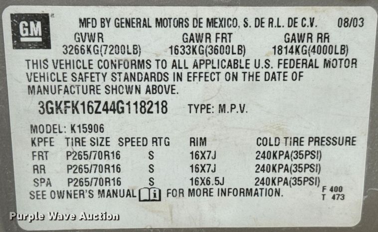 image for item DX0664 2004 GMC Yukon XL SUV